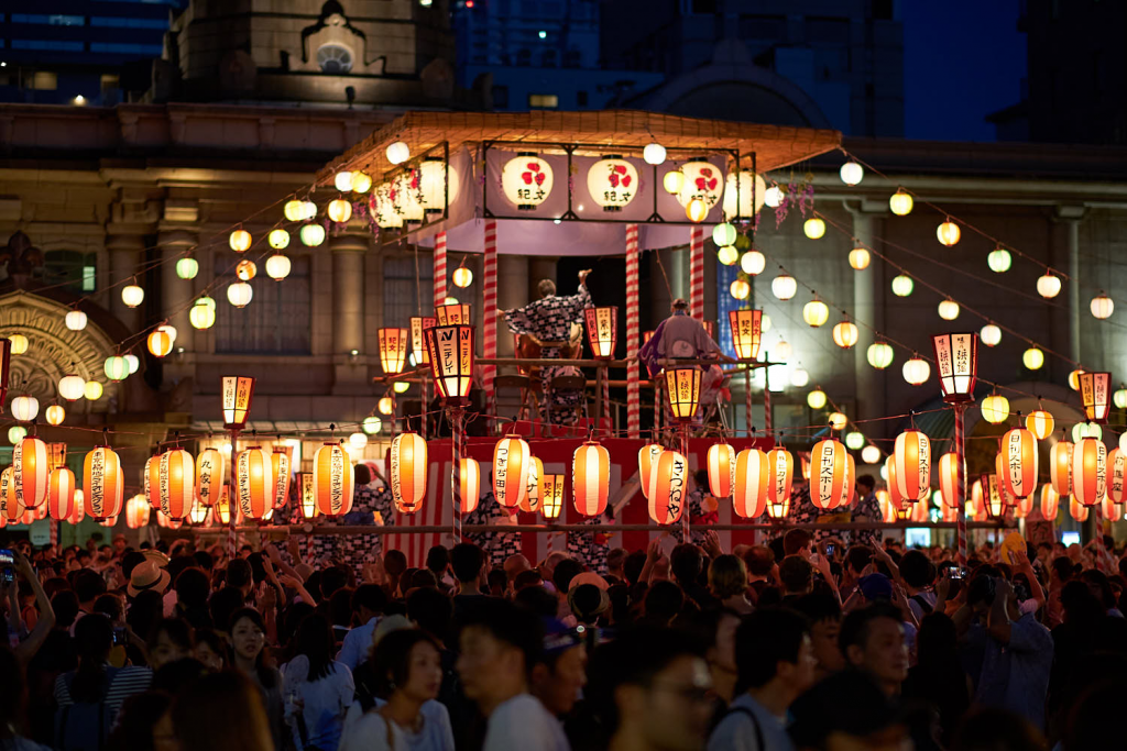 Obon festival time in mid August 